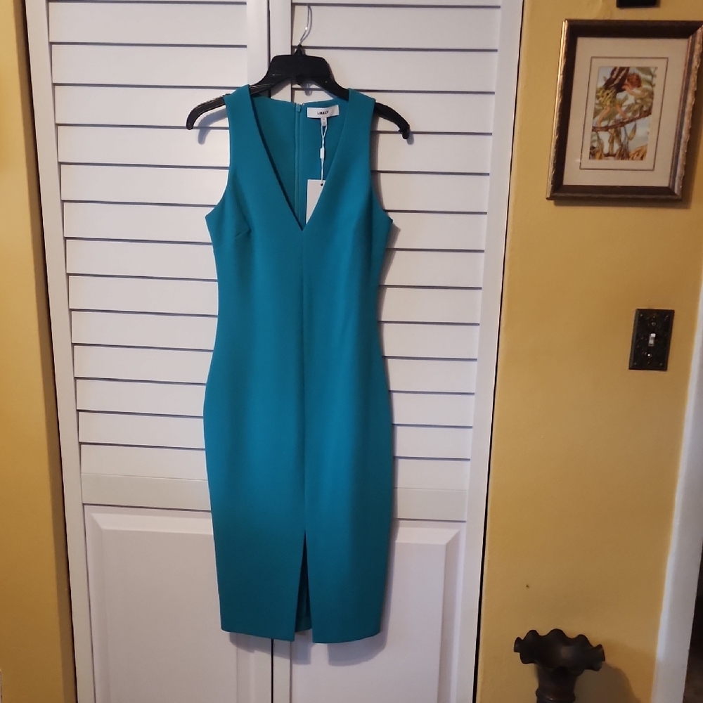 LIKELY Sexy Elegant Teal Sleeveless Sheath Dress NWT